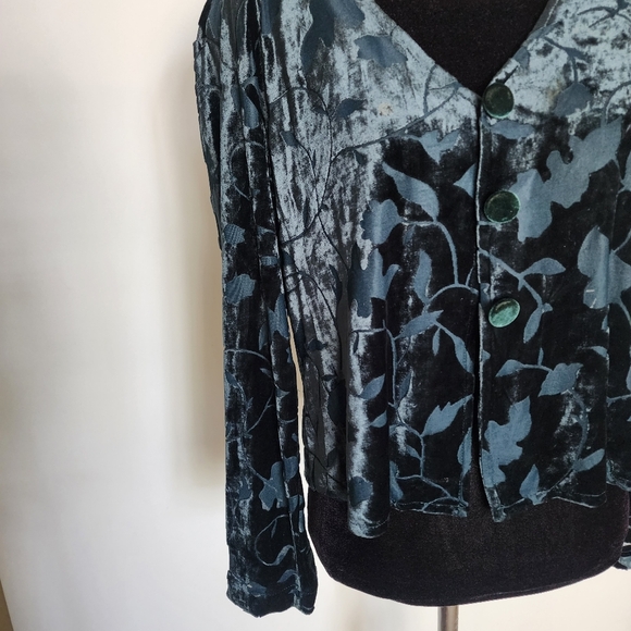 Vintage velvety emerald green sheer buttondown longsleeve top - Picture 13 of 14